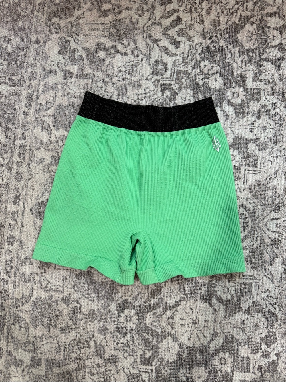 Free People Mint Green Ribbed Bike Shorts with Black Waistband Size M/L